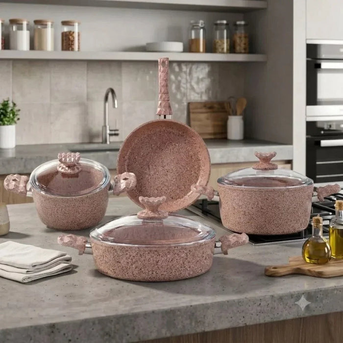 7-Piece Pink Granite Cookware Set
