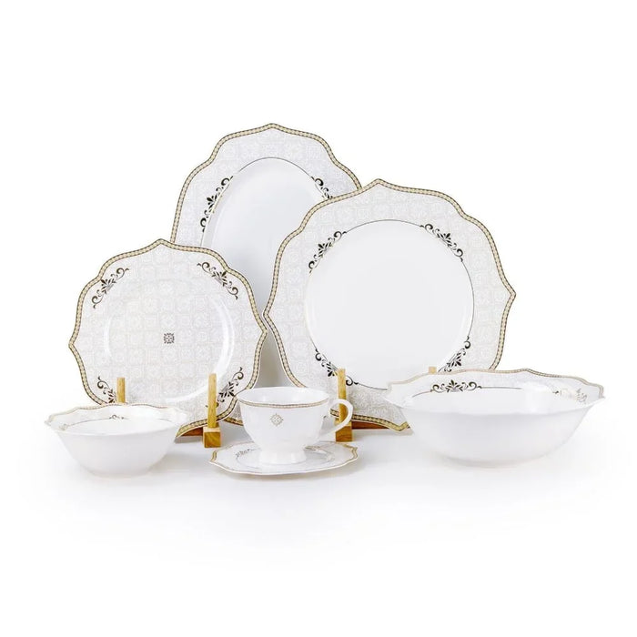 32-Piece Dinner Set - White with Gold Border for Dining