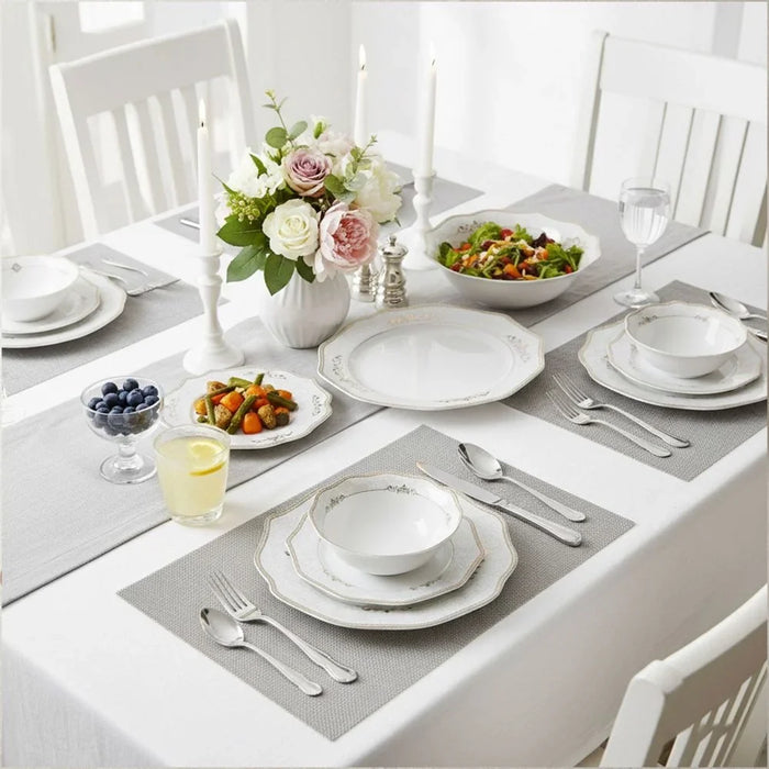 32-Piece Dinner Set - White with Gold Border for Dining