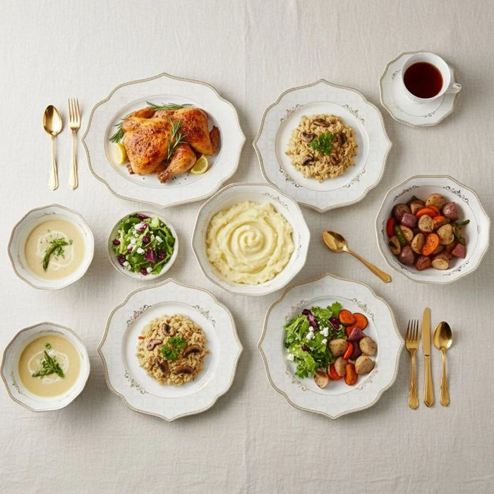 32-Piece Dinner Set - White with Gold Border for Dining