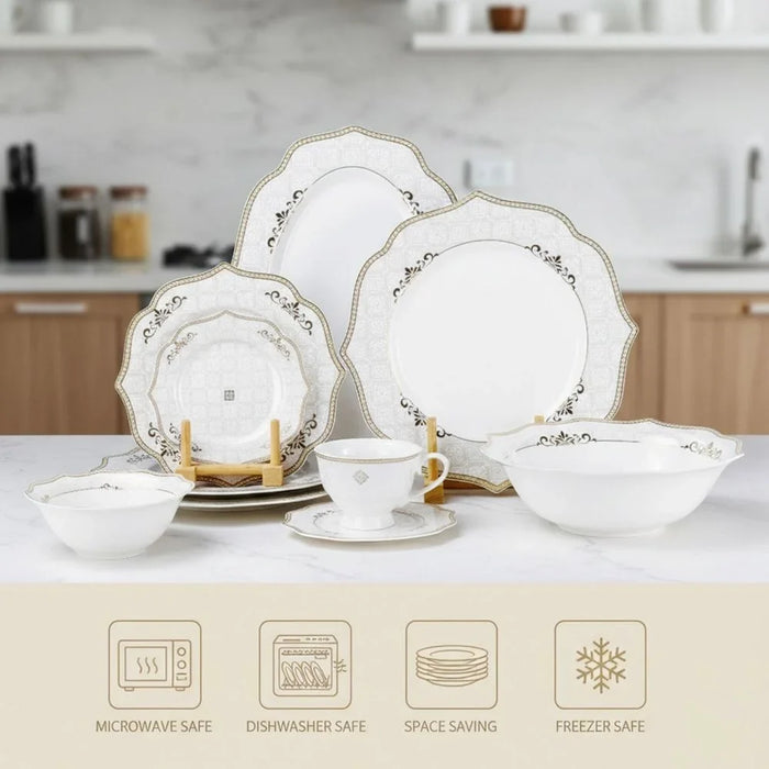 32-Piece Dinner Set - White with Gold Border for Dining