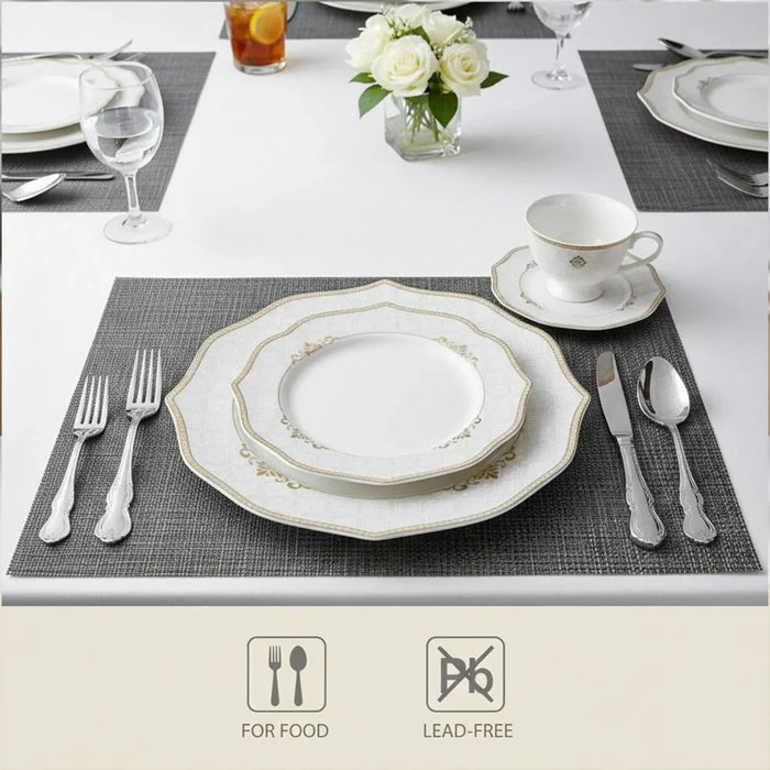 32-Piece Dinner Set - White with Gold Border for Dining