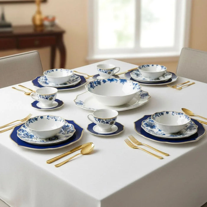 32-Piece Dinner Set - White with Blue Floral Pattern for 6