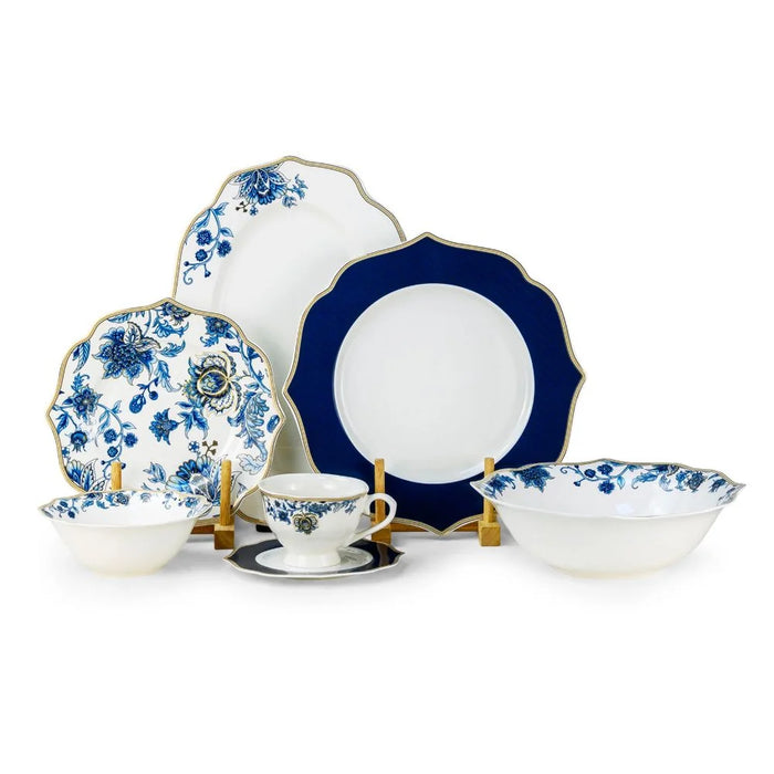 32-Piece Dinner Set - White with Blue Floral Pattern for 6