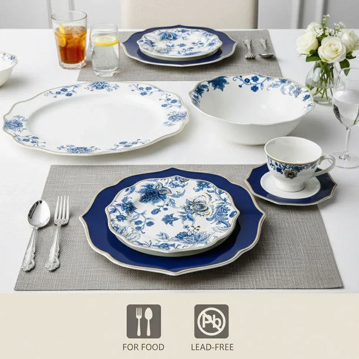 32-Piece Dinner Set - White with Blue Floral Pattern for 6