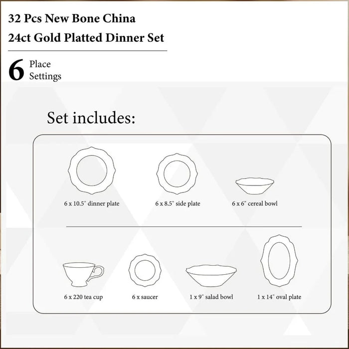 32-Piece Dinner Set - White with Blue Floral Pattern for 6