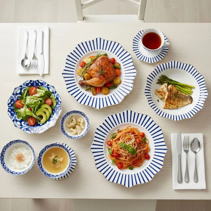 32-Piece Dinner Set - White with Blue Floral Pattern for 6