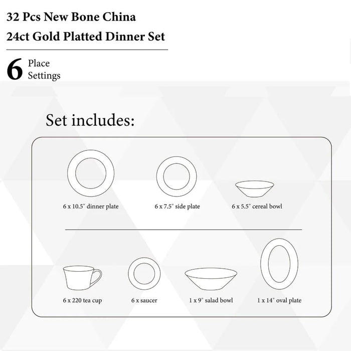 32-Piece White Dinner Set for 6