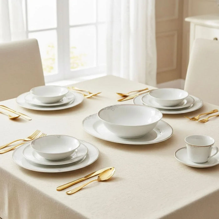 32-Piece Dinner Set - White with Gold Rim for 6