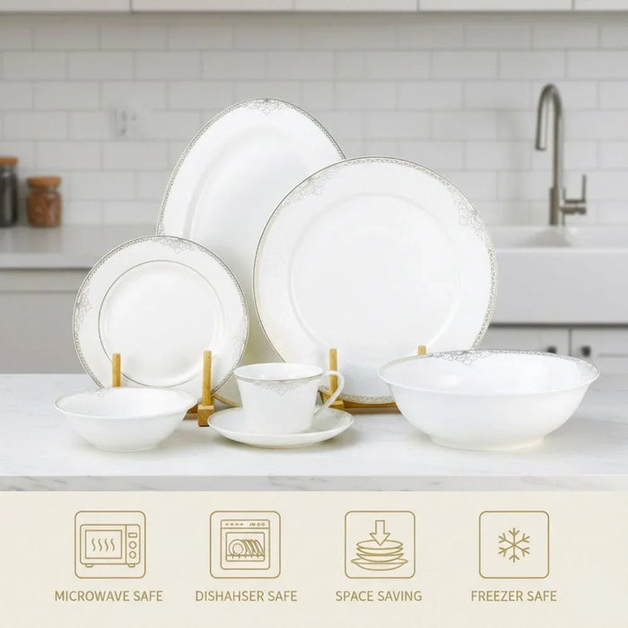 32-Piece Dinner Set - White with Gold Rim for 6
