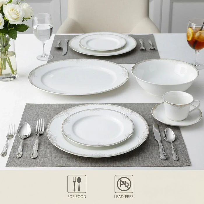 32-Piece Dinner Set - White with Gold Rim for 6
