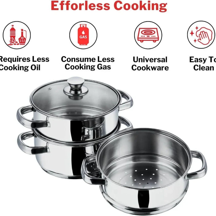 Vinod Stainless Steel 3 Tier Steamer for Cooking