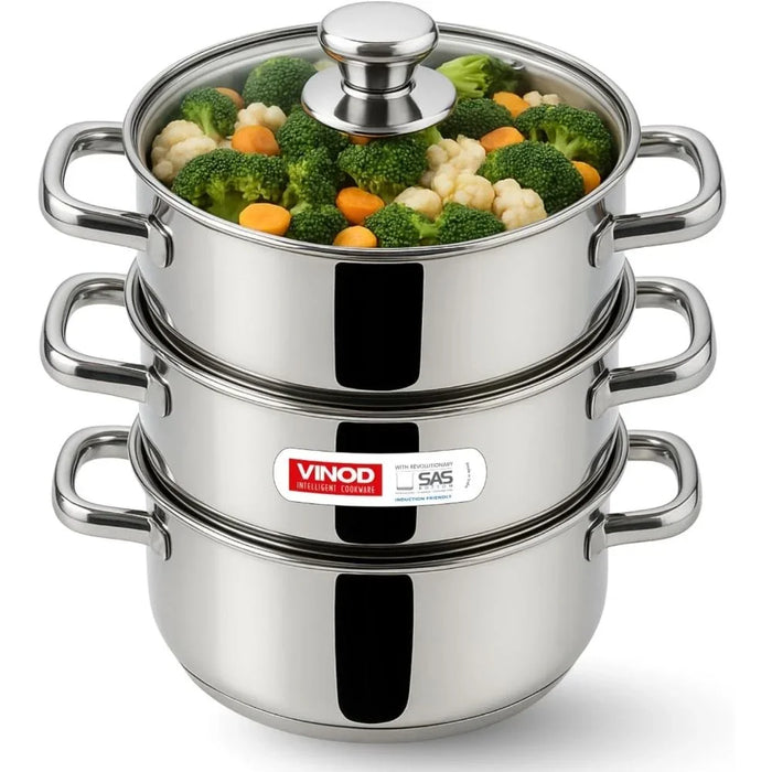 Stainless Steel 3-Tier Steamer with Glass Lid