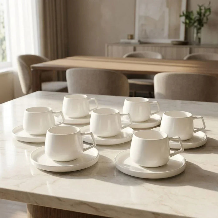 White Coffee Cup & Saucer Set for Serving
