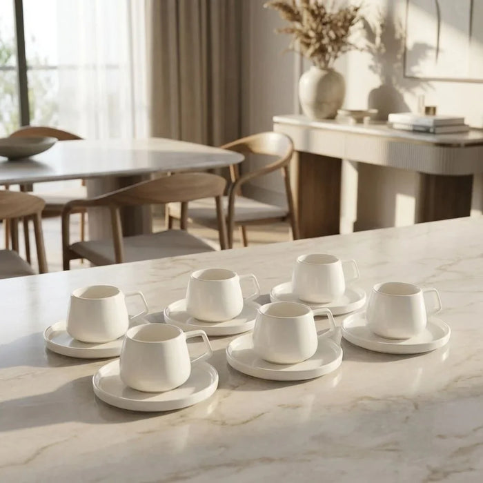 White Coffee Cup & Saucer Set for Serving