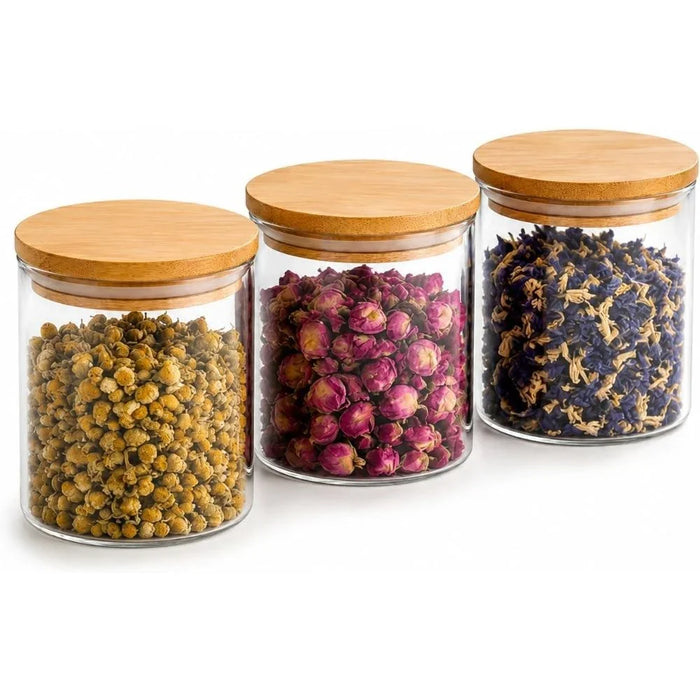 Glass Storage Jars with Bamboo Lids for Kitchen
