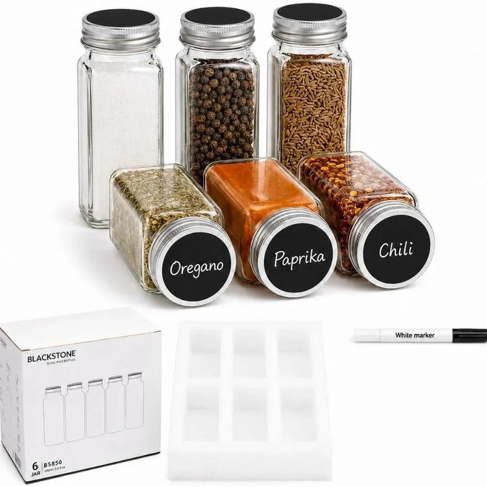 Glass Spice Jars Set of 6 for Kitchen