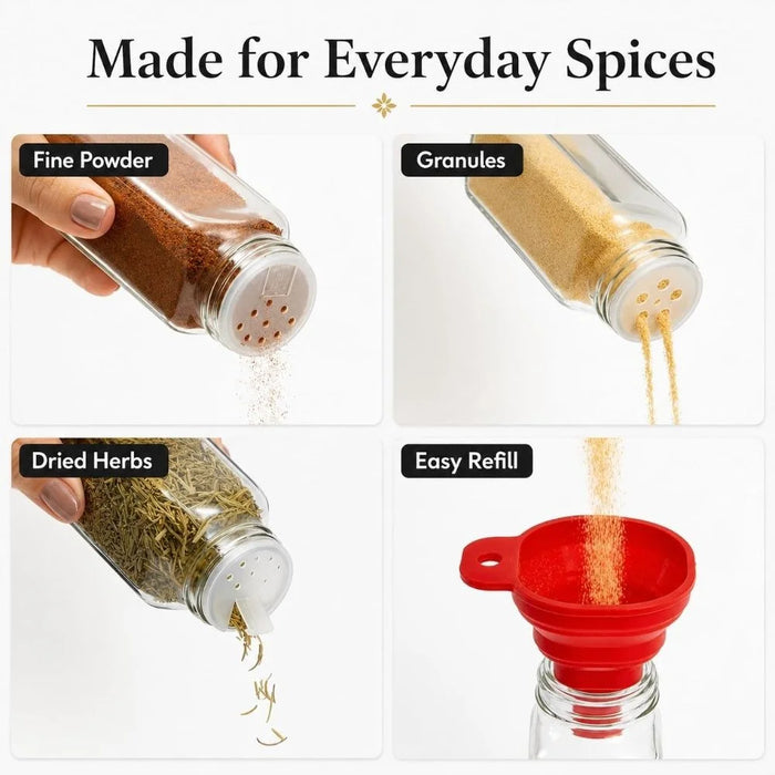 Glass Spice Jars Set of 6 for Kitchen