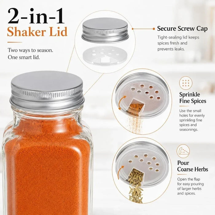 Glass Spice Jars Set of 6 for Kitchen