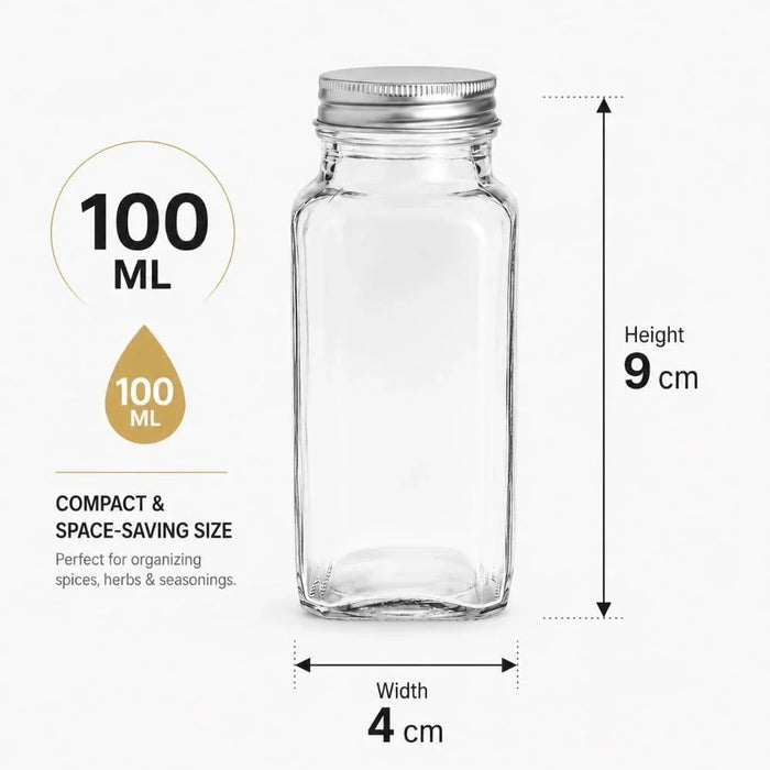 Glass Spice Jars Set of 6 for Kitchen