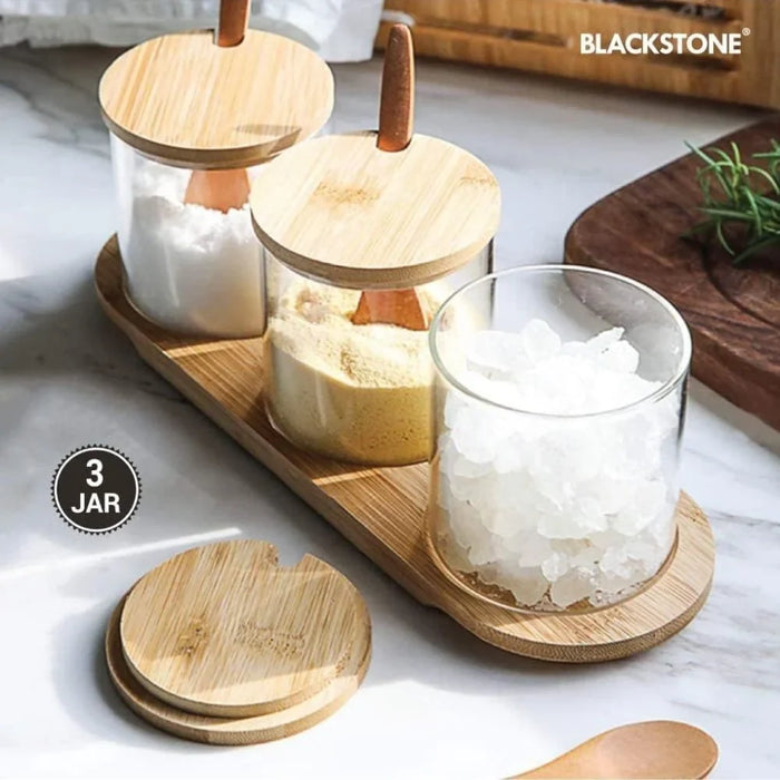 Glass Jars Set with Bamboo Tray and Scoop for Spices