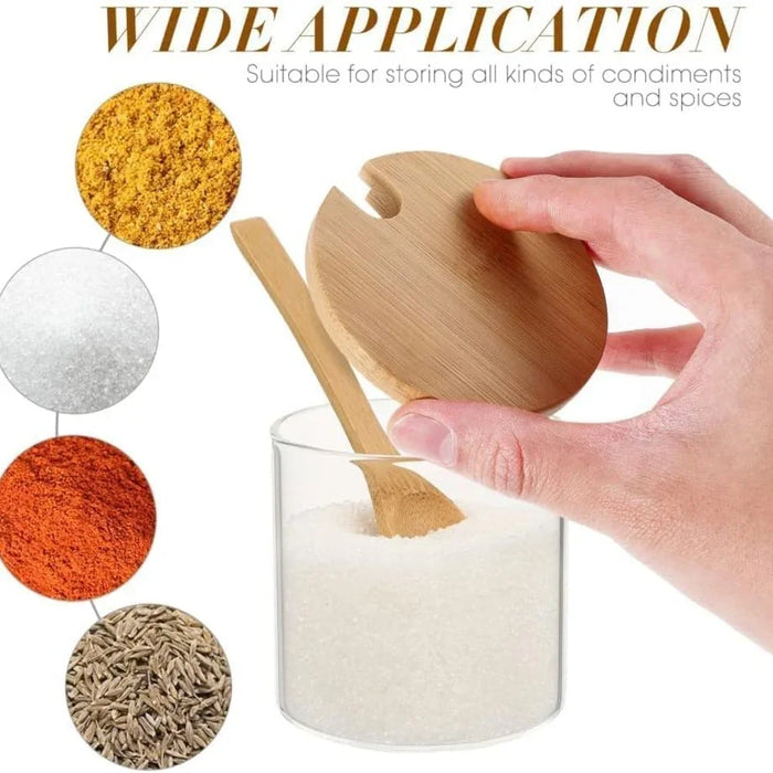 Glass Jars Set with Bamboo Tray and Scoop for Spices