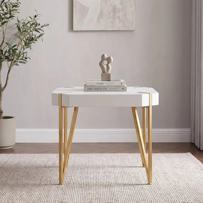 End Table Multifunctional Living Room Small Desk Space Saving Octagonal Side Table For Modern Home White/Golden 60x60x54cm White/Golden 60x60x54cm