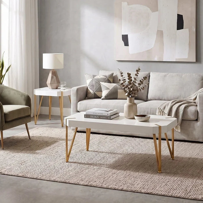 End Table Multifunctional Living Room Small Desk Space Saving Octagonal Side Table For Modern Home White/Golden 60x60x54cm White/Golden 60x60x54cm