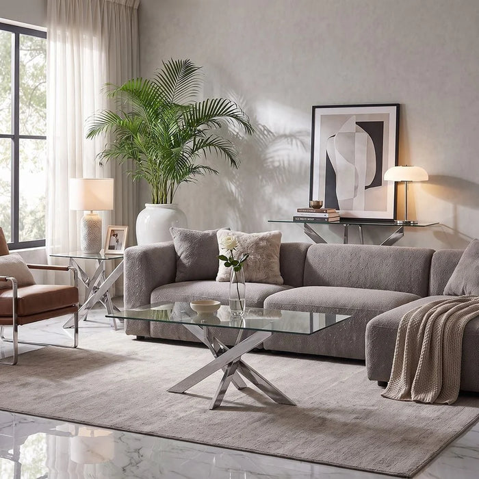 Leonardo End Table Clear/Silver 55 x 55 x 55cm