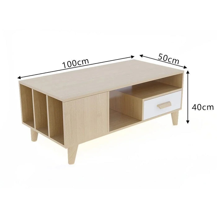 Renzo Coffee Table 2-Tier with Drawer Multifunctional Center Table Rectangular Modern Furniture For Living Room Natural Oak 50x100x40 cm