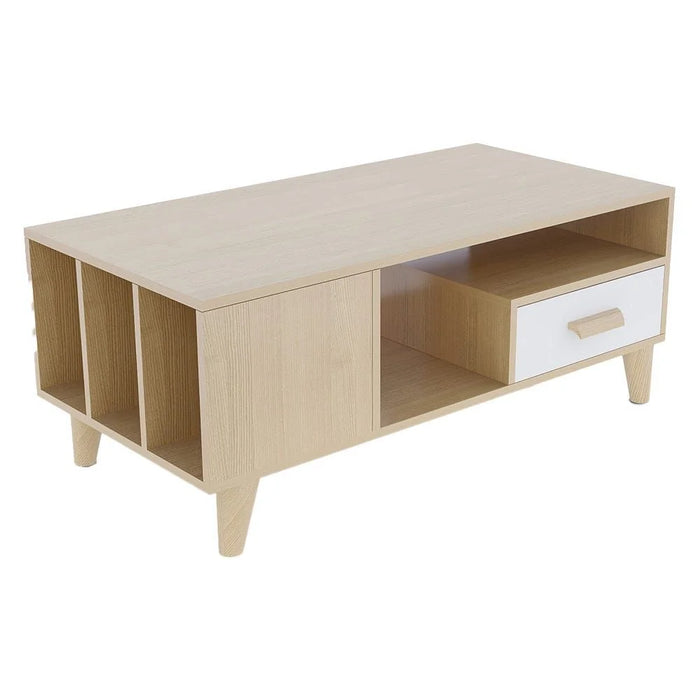 Renzo Coffee Table 2-Tier with Drawer Multifunctional Center Table Rectangular Modern Furniture For Living Room Natural Oak 50x100x40 cm