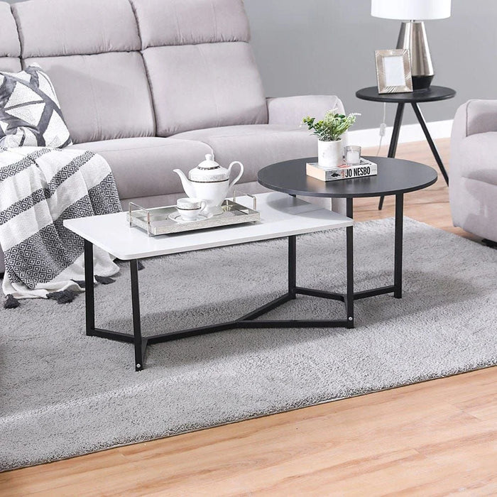 Davide Coffee Table Multifunctional Center Table Round/Rectangular Modern Furniture For Living Room White/Black 60x125x50 cm
