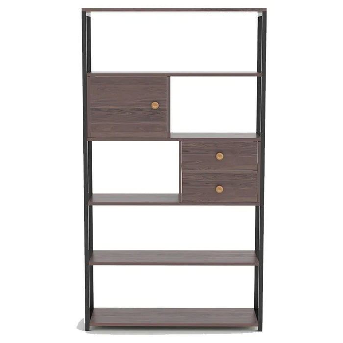 Vincenzo Bookcase 5Tier Book Shelf Cabinet with Drawers Modern Design Adjustable Wooden Book Organiser Cupboard Space Saving Display Storage Rack for Home Office Walnut/Black