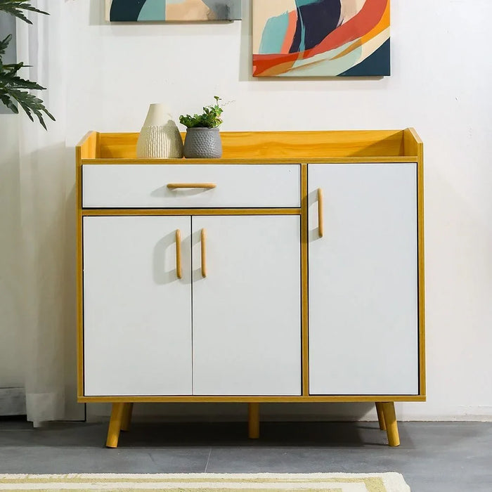 Manro 14 Pairs Wooden Shoe Cabinet Modern Design Furniture For Entryway Hallway Living Room White/Brown Engineered Wood 1 Drawer 7 Shelves 13 Pairs 90x40x84 cm