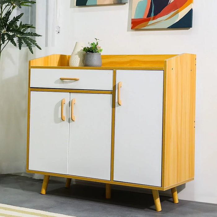 Manro 14 Pairs Wooden Shoe Cabinet Modern Design Furniture For Entryway Hallway Living Room White/Brown Engineered Wood 1 Drawer 7 Shelves 13 Pairs 90x40x84 cm