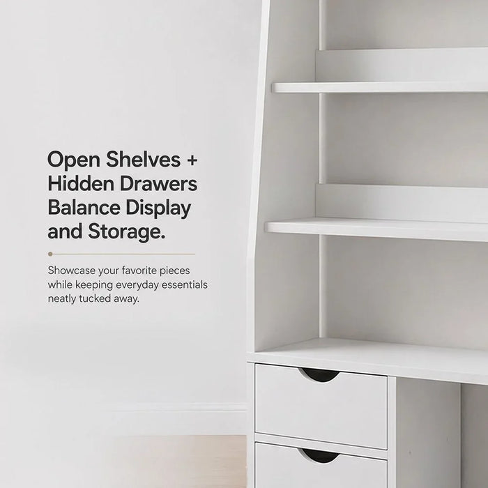Salvatore Bookcase I 2-Tier Book Shelf Cabinet with Drawers I Modern Design Adjustable Wooden Book Organiser Cupboard I Space Saving Display Storage Rack for Home, Office - White