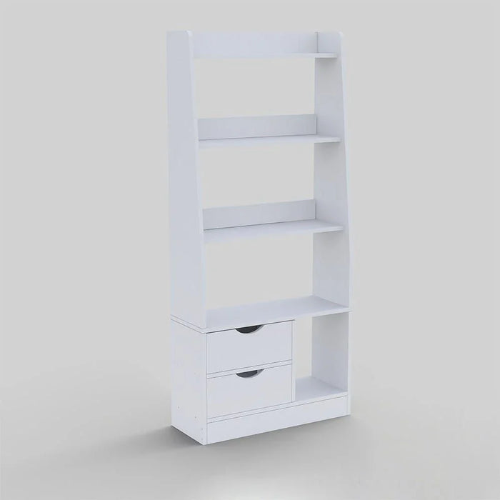 Salvatore Bookcase I 2-Tier Book Shelf Cabinet with Drawers I Modern Design Adjustable Wooden Book Organiser Cupboard I Space Saving Display Storage Rack for Home, Office - White