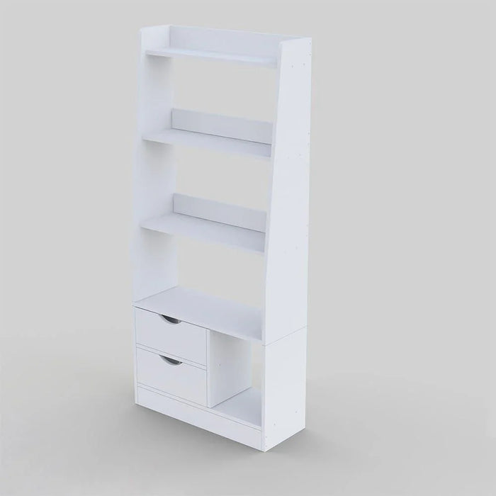 Salvatore Bookcase I 2-Tier Book Shelf Cabinet with Drawers I Modern Design Adjustable Wooden Book Organiser Cupboard I Space Saving Display Storage Rack for Home, Office - White