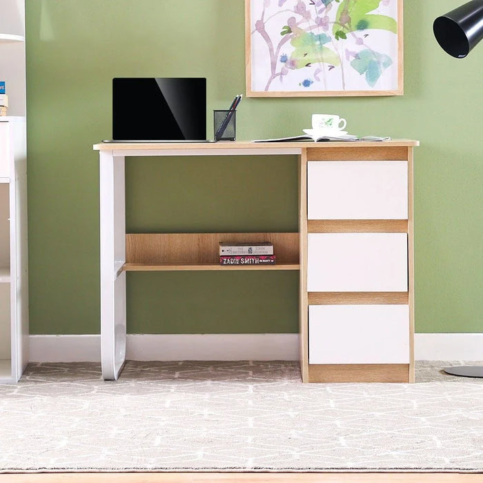 Dario Computer Table Office Desk Workstation Modern PC Laptop Gaming Table Wooden Study Table for Home, Living Room 100x50x74.5 cm - Natural Oak/White