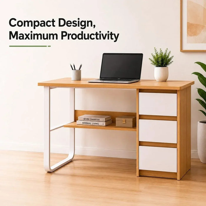 Dario Computer Table Office Desk Workstation Modern PC Laptop Gaming Table Wooden Study Table for Home, Living Room 100x50x74.5 cm - Natural Oak/White