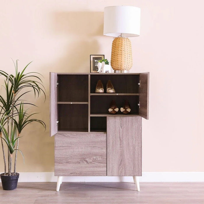 Patterson 12-Pair Shoe Cabinet Modern Design Furniture Wooden Shoe Organizer For Entryway Hallway Living Room Made In Malaysia Shoe Storage Rack L80xW42xH109 cm - Dark Oak - 4 DOORS,4 SHELVES