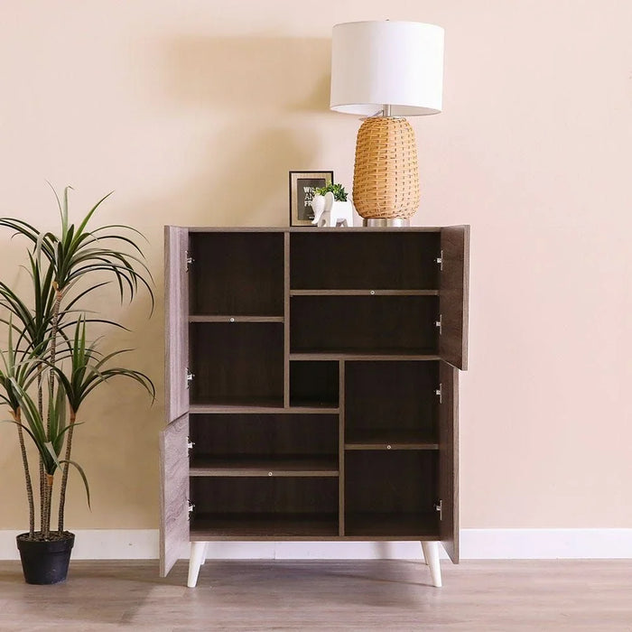 Patterson 12-Pair Shoe Cabinet Modern Design Furniture Wooden Shoe Organizer For Entryway Hallway Living Room Made In Malaysia Shoe Storage Rack L80xW42xH109 cm - Dark Oak - 4 DOORS,4 SHELVES