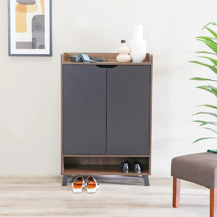 Janos 2 Door Shoe Cabinet Modern Design Wooden Furniture Shoe Organiser For Entryway Hallway Made in Malaysia Shoe Rack L 80 x W 37.8 x H 117 cm Columbia/Black