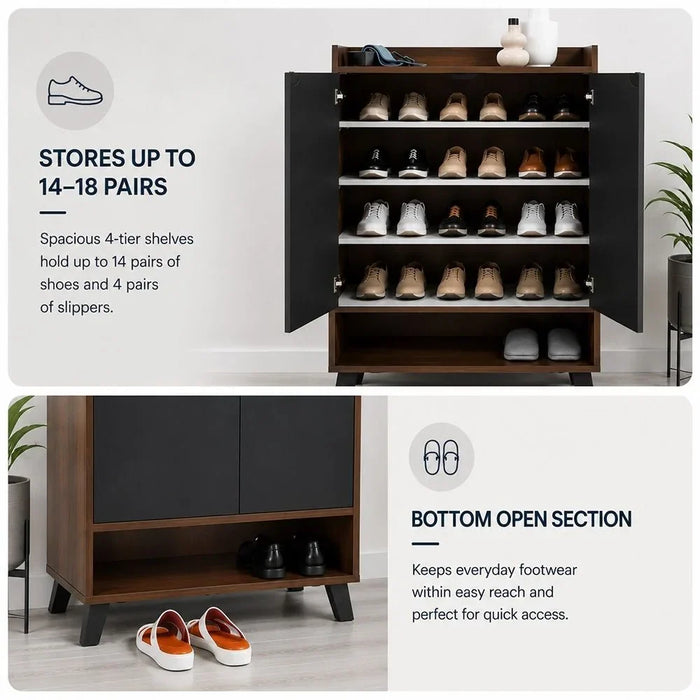 Janos 2 Door Shoe Cabinet Modern Design Wooden Furniture Shoe Organiser For Entryway Hallway Made in Malaysia Shoe Rack L 80 x W 37.8 x H 117 cm Columbia/Black