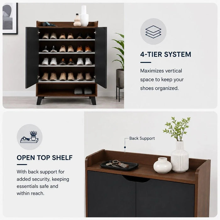 Janos 2 Door Shoe Cabinet Modern Design Wooden Furniture Shoe Organiser For Entryway Hallway Made in Malaysia Shoe Rack L 80 x W 37.8 x H 117 cm Columbia/Black