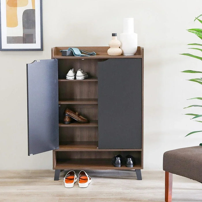 Janos 2 Door Shoe Cabinet Modern Design Wooden Furniture Shoe Organiser For Entryway Hallway Made in Malaysia Shoe Rack L 80 x W 37.8 x H 117 cm Columbia/Black