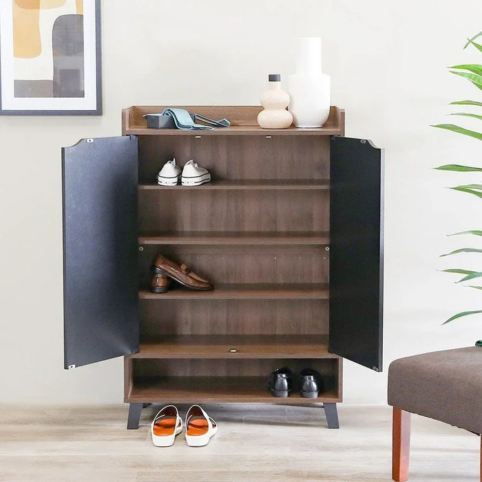 Janos 2 Door Shoe Cabinet Modern Design Wooden Furniture Shoe Organiser For Entryway Hallway Made in Malaysia Shoe Rack L 80 x W 37.8 x H 117 cm Columbia/Black