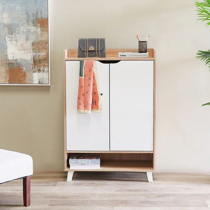 Janos 2 Door Shoe Cabinet Modern Design Wooden Furniture Shoe Organiser For Entryway Hallway Made in Malaysia Shoe Rack L 80 x W 37.8 x H 117 cm Sonoma Oak/White