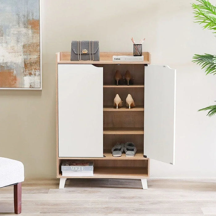 Janos 2 Door Shoe Cabinet Modern Design Wooden Furniture Shoe Organiser For Entryway Hallway Made in Malaysia Shoe Rack L 80 x W 37.8 x H 117 cm Sonoma Oak/White