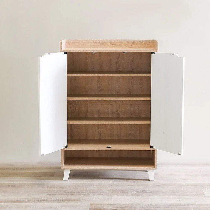 Janos 2 Door Shoe Cabinet Modern Design Wooden Furniture Shoe Organiser For Entryway Hallway Made in Malaysia Shoe Rack L 80 x W 37.8 x H 117 cm Sonoma Oak/White